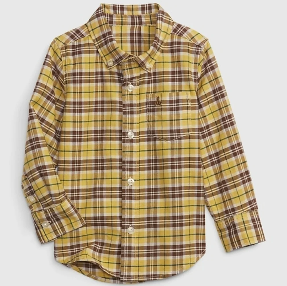 NWT 4T babyGap Gap Baby Toddler Plaid Oxford Shirt Yellow Long Sleeve Buttondown